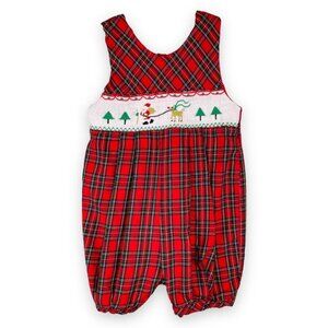 Vintage Carriage Boutiques Winter Christmas Holiday Smocked Shortalls Romper 18m